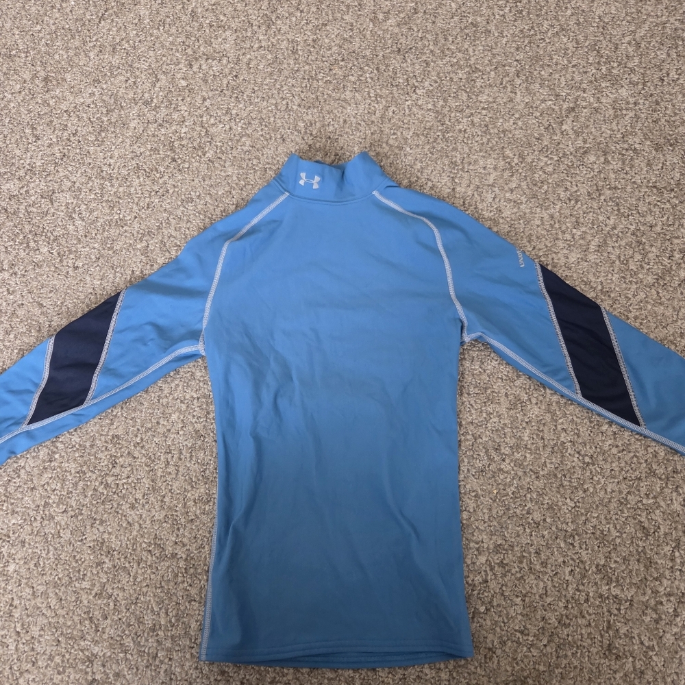 Under Armour ColdGear Base Layer Mock Neck Shirt Women's Small Blue Compression